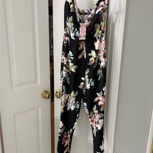 Boohoo Floral Black Jumpsuit